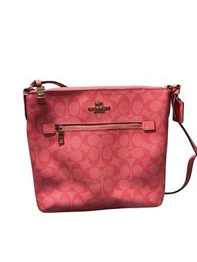 Coach Rowan File Bag Hot Pink Signature Canvas Crossbody C1554 GUC